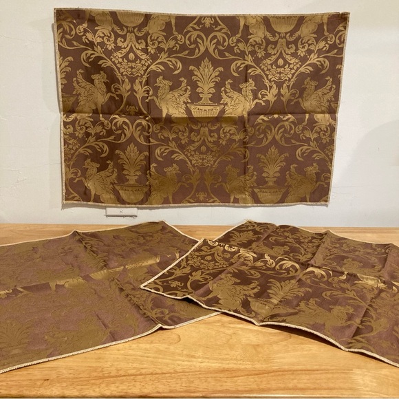 Vintage Other - 3 Griffin Damask Fabric Samples Brown Classical Remnant Memo Samples 2000s Vtg